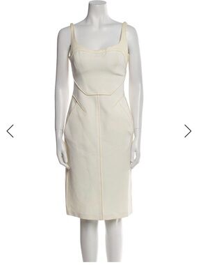 J. Mendel Cream Fitted Midi Dress with Square Neck
